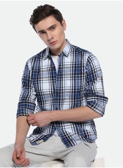 Buy Mid Blue Casual Shirt for Men, 100% Cotton, Slim Fit in Saudi Arabia