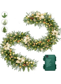 Buy Christmas Garland with Lights 50 LED Artificial Garland with Vines Poinsettia Pinecones 8 Red Berries 12Christmas Balls 6 Flowers for Indoor Outdoor Xmas Holiday Door in UAE