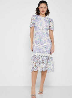 Buy Floral Print Lace Detail Dress in Saudi Arabia