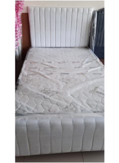 Buy Double bed, solid wood and soft velvet fabric, all sizes available, white color in Saudi Arabia