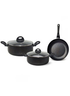 Buy Promo 5-Piece Cookware Set -2.6Mm Pressed Aluminum With Non Stick Coating Cooking Pots And Pans With Cover For Kitchen & Dining Room L63Xw37Xh17.5Cm - Black in UAE