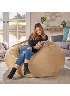 Buy COMFY CLASSIC BEIGE SOFT VELVET ADULT BEAN BAG WITH VIRGIN BEANS FILL in UAE