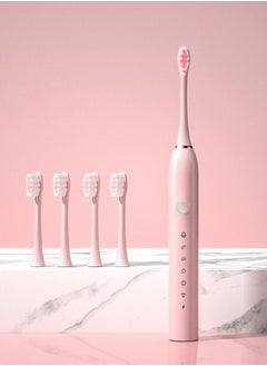 Buy Sonic Electric Toothbrush Rechargeable Ideal for Adults Children, 6 Optional Modes IPX7 USB Fast Charging Electric Ultrasonic Toothbrush with 2 min Build in Timer & 4 Replacement Brush Heads（Pink） in Saudi Arabia