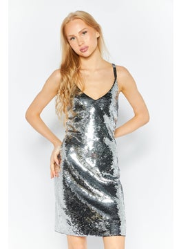 اشتري Women Sequined Mesh Tank Dress, Silver في الامارات