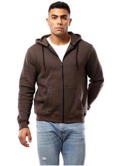 اشتري Solid Dark Brown Long Sleeves Zipped Sweatshirt في مصر