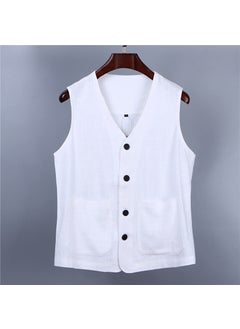 Buy Summer Lightweight Chinese Linen Vest for Men White in Saudi Arabia