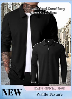 Buy Men's Casual Zipper Open Close Coat Waffle Classic Polo Long Sleeve Cardigan Fashion Versatile Jacket in Saudi Arabia