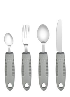 اشتري Adaptive Utensils Set, 4 Piece Wide Weighted Non-Slip Handles Disability Aids for Kids Elderly Disabled Arthritis Parkinson's Disease Tremors &Weakened Grasp (Stainless Steel Knife+ Fork+ Spoons) في السعودية