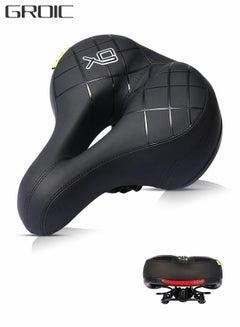 اشتري Comfort Bike Seat Wide Bicycle Saddle Replacement Memory Foam Padded Soft Bike Cushion Oversize Dual Shock Absorbing Universal Fit with Reflective في السعودية
