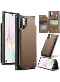 Buy CaseMe Wallet Case for Samsung Galaxy Note10 plus Premium Handmade Durable PU Leather Slim Shockproof Case with [Double Magnetic Clasp] [Card Holder] [Kickstand] [RFID Blocking] (Brown) in Egypt