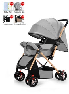 Buy Luxury Baby Travel Stroller with Compact Fold MultiPosition Recline Canopy Baby Stroller, Large Size Breathable Travel Stroller One Foot Double Brake,Interchangeable Tray Armrests Beige in Saudi Arabia