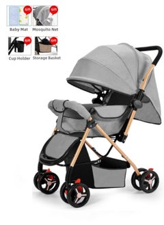 Buy Luxury Baby Travel Stroller with Compact Fold MultiPosition Recline Canopy Baby Stroller, Large Size Breathable Travel Stroller One Foot Double Brake,Interchangeable Tray Armrests Beige in Saudi Arabia