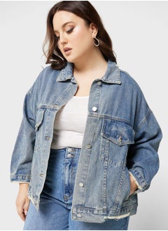 Buy Raw Hem Detail Denim Jacket in UAE