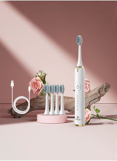 Buy Rechargeable Sonic Electric Toothbrush High-frequency Vibration IPX7 Waterproof Power Toothbrush 5 Modes Adjustable and Smart Electric Toothbrush with 3 Detachable Soft-bristle Brush Heads in Saudi Arabia