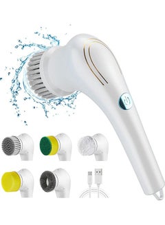 Buy Electric Spin Scrubber, Electric Cleaning Brush, with 5 Replaceable Cleaning Brush Heads and USB Portable Electric Spin Cleaner, for Wall, Bathtub, Toilet, Window, Kitchen, Sink, Dish, Grout in Saudi Arabia