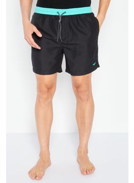 Buy Men Embroidered Logo Swim Shorts, Black/Green in UAE