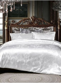 Buy Satin Jacquard King size 6 piece duvet cover set, white bohemia style bedding set. in UAE