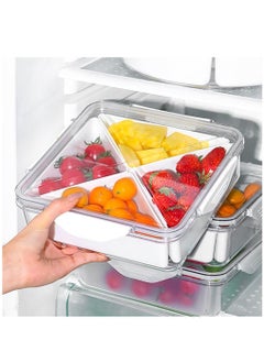 Buy Veggie Tray with Lid, Divided Snack Box Container with 4 Compartments, Reusable Fridge Organiser for Party Serving Trays, Fruit Trays, Snack Storage, Hors D'oeuvres, Desserts, in UAE