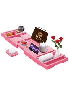 Buy Luxury Bathtub Caddy Tray, One or Two Person Bath and Bed Tray, Bonus Free Soap Holder (Pink) in Saudi Arabia