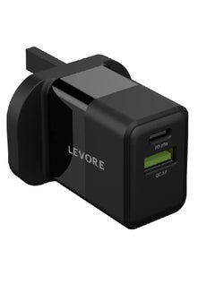 Buy Levore Wall Charger 20W 1XUSB-C PD and 1XUSB-A QC3 Port - Black in Saudi Arabia