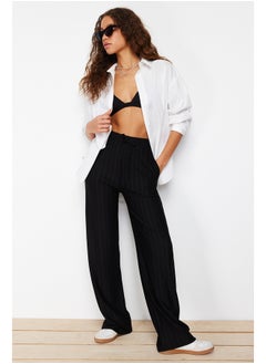 Buy Black Thick Striped Straight/Straight Cut Stretchy Trousers TWOSS24PL00072 in Egypt