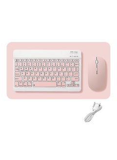 Buy Universal Portable Rechargeable Mini Wireless Keyboard And Mouse Combo For Tablet Mobile Phones iPhone IOS Android And Windows Phones Pink/White in UAE