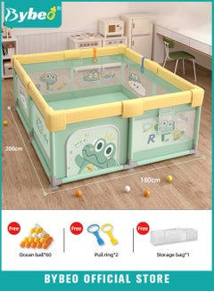 Buy Large Baby Playpen Fence, Portable Babies Playards for Toddlers, Safety Infant Activity Center,  Sturdy Play Area, with 2 Pull Rings, 60 Marine Balls and Storage Bag, 180x200cm in UAE