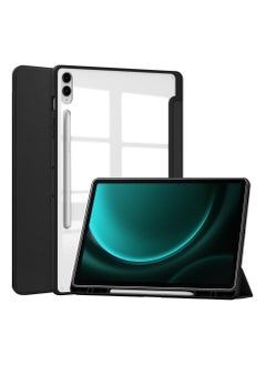 اشتري Tablet Case for Samsung Galaxy Tab S9 FE Plus/ S9 FE+ 12.4 inch Clear Transparent Hard PC Back Protective Tri-Fold Stand Slim Tablet Cover with Pencil Holder Auto Wake/Sleep في السعودية