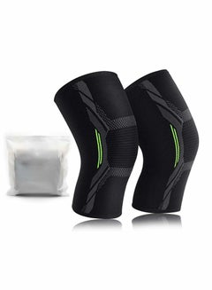 Buy Knee Brace, 2 Pcs Knee Support Brace for Men & Women, Knee Compression Sleeve for Running, Pain Relief (Large, Black Green) in UAE