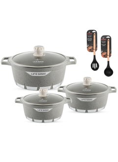 Buy Cookware Set 8 pieces - Pots set Oven Safe, Granite Non Stick Coating 100% PFOA FREE, Die Cast aluminum Cooking Set include Casseroles And Silicone Utensils|24/28/32CM| in UAE