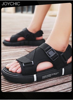 Buy Casual Open-toe Breathable Velcro Men Flat Sandals Summer  Anti-slip Beach Shoes for Outdoor Black in UAE