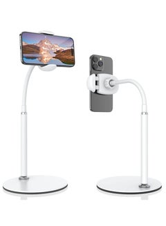 Buy Cell Phone Stand, Adjustable Height & Angle Gooseneck Phone Stand for Desk Flexible Arm Universal Phone Holder, Aluminum Alloy Desktop Phone Stand for Recording Compatible with 3.5"-7" Device (White) in UAE