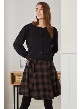 Buy Women Belted Plaid Mini Skirt, Brown/Black in UAE