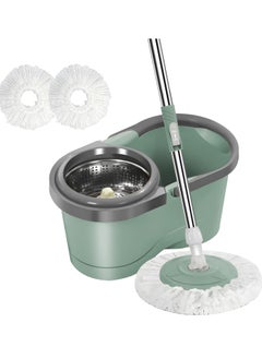 Buy Spin Mop For Floor Cleaning, Stainless Steel Mop and Bucket With Telescopic Handle, Hands Free Wringing, Floor Mop With 10L Large Capacity and Reusable Refills For Home Office(Grey/Green) in UAE