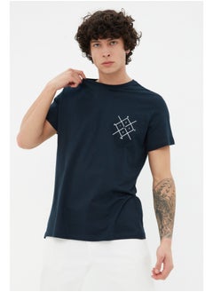 Buy Navy Blue Men Regular Cut Logo Printed  Short Sleeve T-Shirt in Egypt