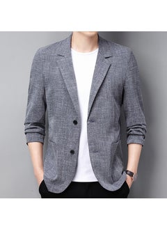 Buy Summer thin linen casual small suit mens single-sided jacket suit young and middle-aged loose multi-pocket cotton and linen jacket NJ8808 blue and gray in UAE