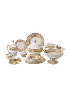 Buy Dining set, 112 pieces, porcelain, Gardenia gold, Fathi Mahmoud 1046112GARDIGOL in Egypt