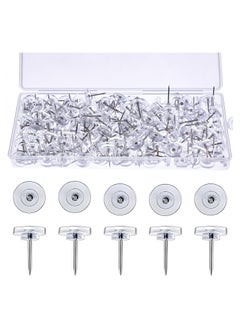 Buy (100 Pieces) Round Clear Push Pins for Cork Board, Transparent Round Shaped Thumb Tacks Plastic Decorative Push Pins for Posters, Office, Photo Maps, School, Classroom Supplies in UAE