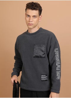 Buy Oversized Slogan Print Teddy Sweatshirt in Saudi Arabia