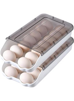 Buy Track Egg Storage Box Egg Tray For Refrigerator With Lid Egg Container Egg Holder For Kitchen Home 2 Pcs/Set Clear Gray in Saudi Arabia