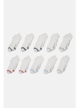 Buy Men 10 Pairs Stripe Ankle Cut Socks, White in UAE