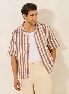 اشتري Striped Resort Collar Relaxed Knit Shirt في السعودية