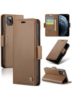 Buy CaseMe Flip Wallet Case For iPhone 11 Pro MAX RFID Blocking PU Leather Wallet Flip Folio Case with Card Holder Kickstand Shockproof Phone Cover - Brown in Egypt