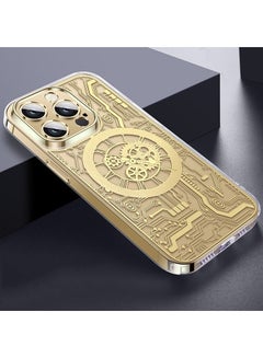 Buy MagSafe Magnetic Case for iPhone 13 Pro Max Punk Mechanical Transparent Gold Phone Case in Saudi Arabia