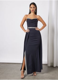 Buy Strapless Cowl Neck Overlay Dress in UAE