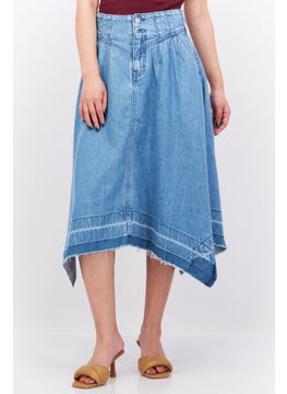 اشتري Women Washed Denim Midi Skirt, Blue في الامارات