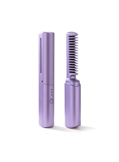 Buy Wireless Mini Hair Straightening Comb, USB Rechargeable Negative Ion Hair Straightening Brush, Anti-Scald Ceramic Hair Care Brush, Wet and Dry Curly Hair Straightening Brush for Men and Women (Purple) in Saudi Arabia