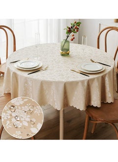 Buy Round Tablecloth, Waterproof Vinyl Heavy Duty Table Cloth, Wipeable Table Cover for Kitchen and Dining Room, Table Cloth for Dining Table Indoor Outdoor Party Wedding (Beige, 60" Round) in UAE