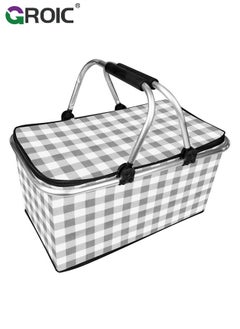 اشتري 30L Large Picnic Basket Shopping Travel Camping Grocery Bags,Insulated Picnic Basket,Leak-Proof Collapsible Cooler Bag,Grocery Basket with Lid and 2 Sturdy Handles,Camping Supplies(Gray) في الامارات