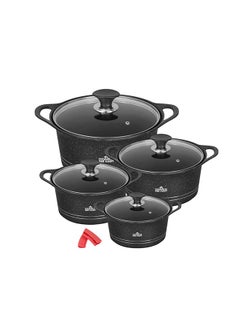 Buy Sonex Diecast Eden King Non-Stick Cookware Set, 10-Piece, Glass Lids & Silicone Holders, 3L-13L, Advanced Korean Diecast Technology, Marble Non-Stick Coating, Dishwasher Safe, PTFE & PFOA-Free, Black in UAE